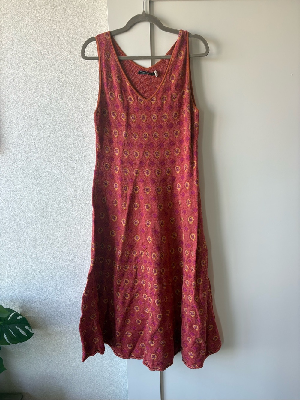 Peruvian Connection Red & Gold Sleeveless Knit Midi Dress